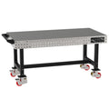 (CTE) Classroom Welding & Fixture Table, 36" H x 72" L x 36" D, 1/4" Carbon Steel Top, Mobile, Casters, Handle, Black Powdercoat Legs, Made in The USA