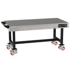 (CTE) Classroom Welding & Fixture Table, 36" H x 72" L x 36" D, 1/4" Carbon Steel Top, Mobile, Casters, Handle, Black Powdercoat Legs, Made in The USA