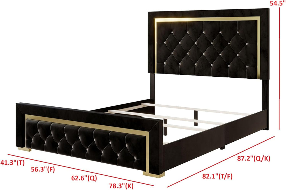 HOME DESIGN Deena King Diamond Tufted Velvet Bed Frame, Black
