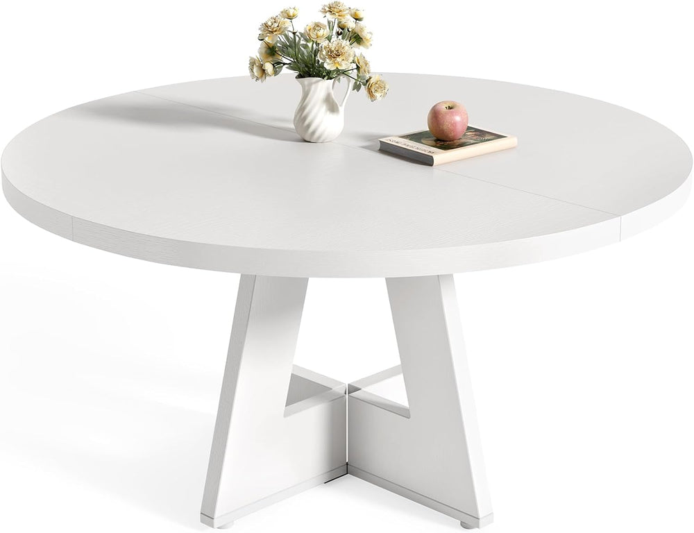 LITTLE TREE Round Dining Table for 4-6 People, 47 Inches White Circle Dinner ...