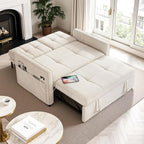 DWVO 55" Convertible Sofa Bed, 3-in-1 Sleeper Sofa with Pull-Out Couch, Velvet Futon Couch with Adjustable Backrest and USB, Modern Loveseat for Living Room Apartment, Light Beige