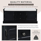 42″ Storage Bench with 2 Drawers and 2 Cabinets，Multipurpose Entryway Shoe Rack W/Removable Cushion，for Living Room Hallway Porch,Black