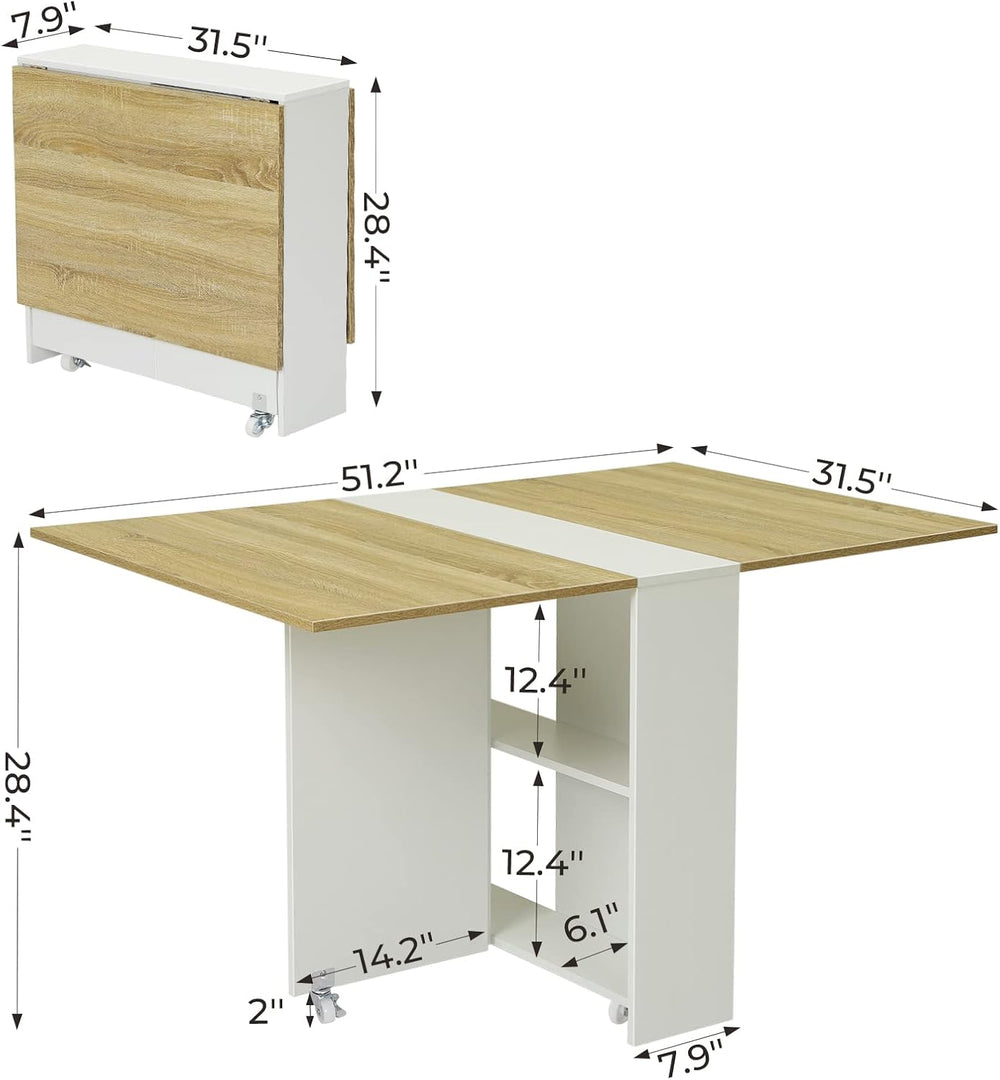 Tiptiper Folding Dining, Versatile Dinner Table with 6 Wheels and 2 Storage R...