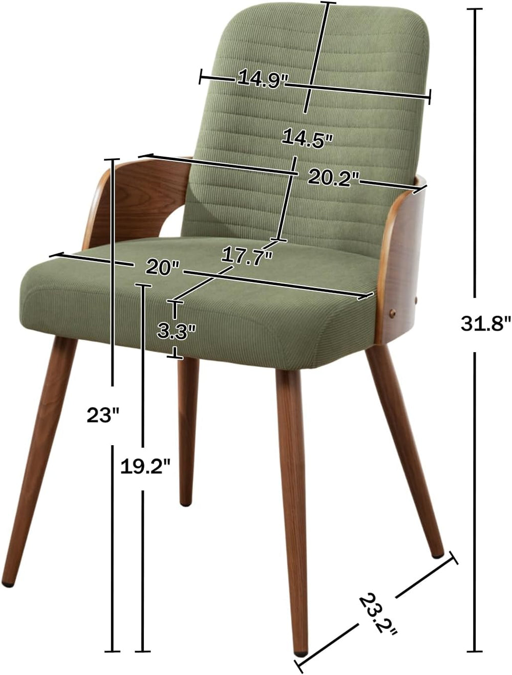 Dining Room Chairs Set of 2,Mid Century Modern Kitchen Chairs,Green Corduroy ...