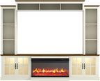 98" Farmhouse Fireplace TV Stand with 36" Electric Fireplace, Wall Media Console with Barn Doors,Bookshelf Wine Storage, Entertainment Center Fits TVs Up to 75" for Living Room, White