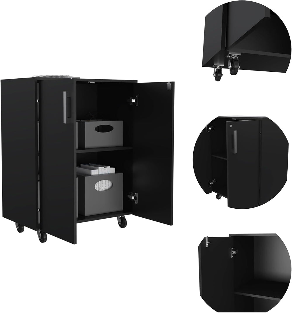 Storage Cabinet Lions, Double Door and Casters, Black Wengue Finish