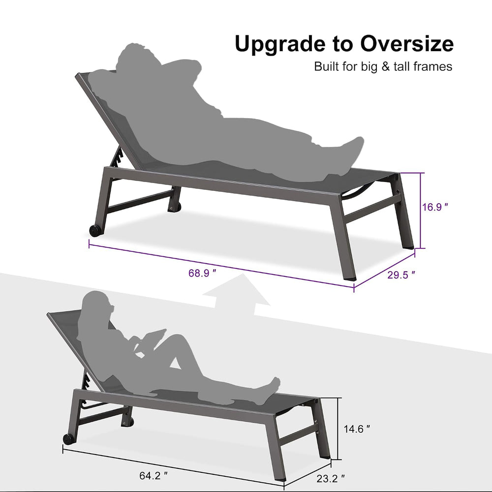 PURPLE LEAF Patio Chaise Lounge Set for 2, Oversize Seat, Grey | Reinforced a...