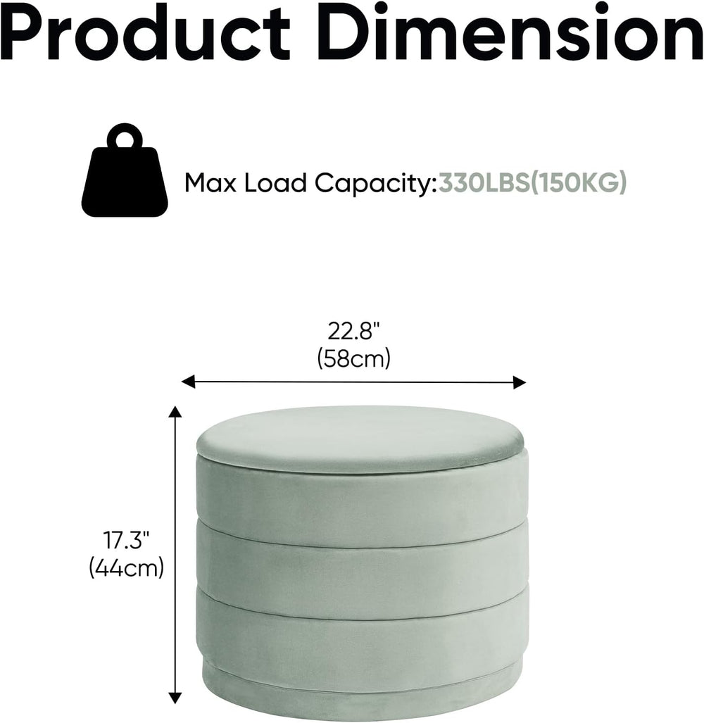 23" Round Velvet Storage Ottoman with Reversible Lid, Soft Padded Footre...