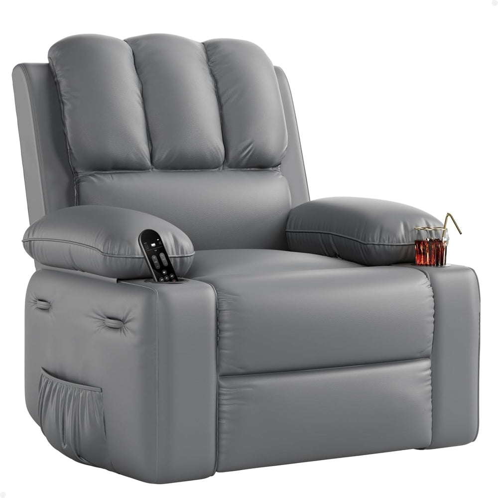 GarveeHome Leather Recliner Chair - Heat and Massage, Swivel Rocker Manual Re...