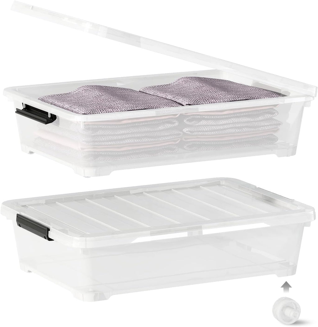 25 Quart Under the Bed Low Profile Storage Boxes, 4Pack Easy Rolling Under Bed Storage Containers Organizer for Clothes, Blankets, Shoe
