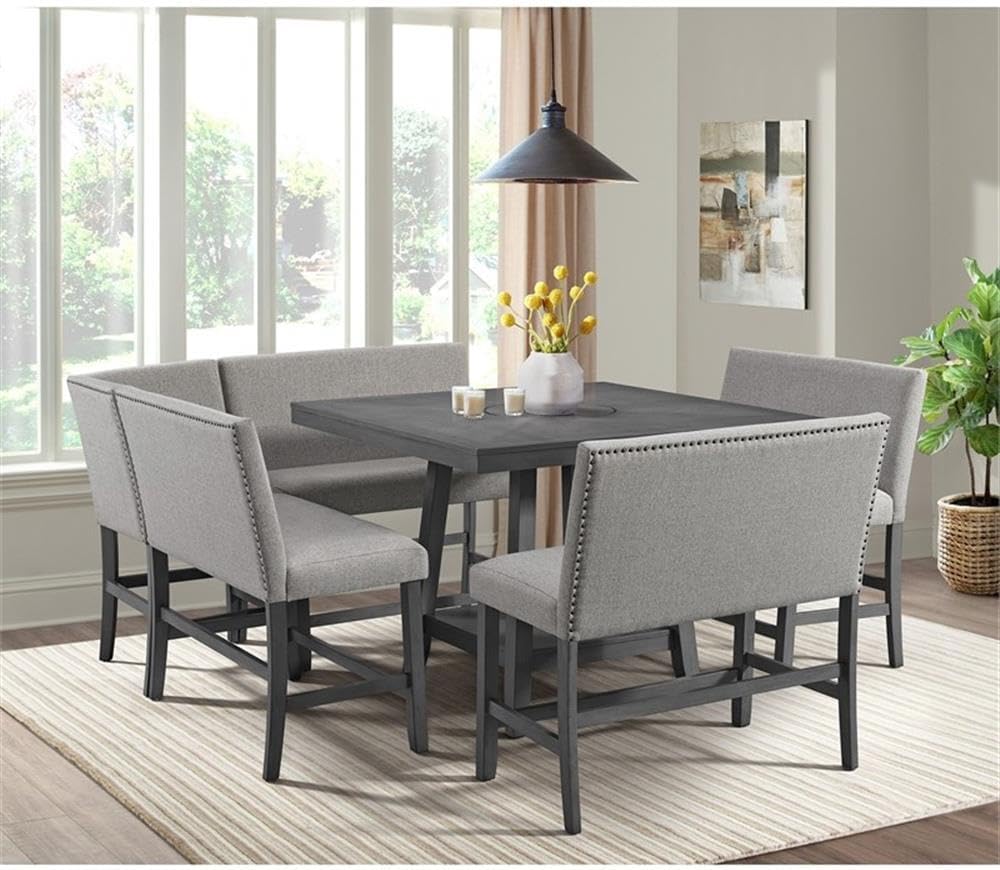 Pemberly Row Transitional Counter Bench, Upholstered Foam-Filled Seat and Bac...