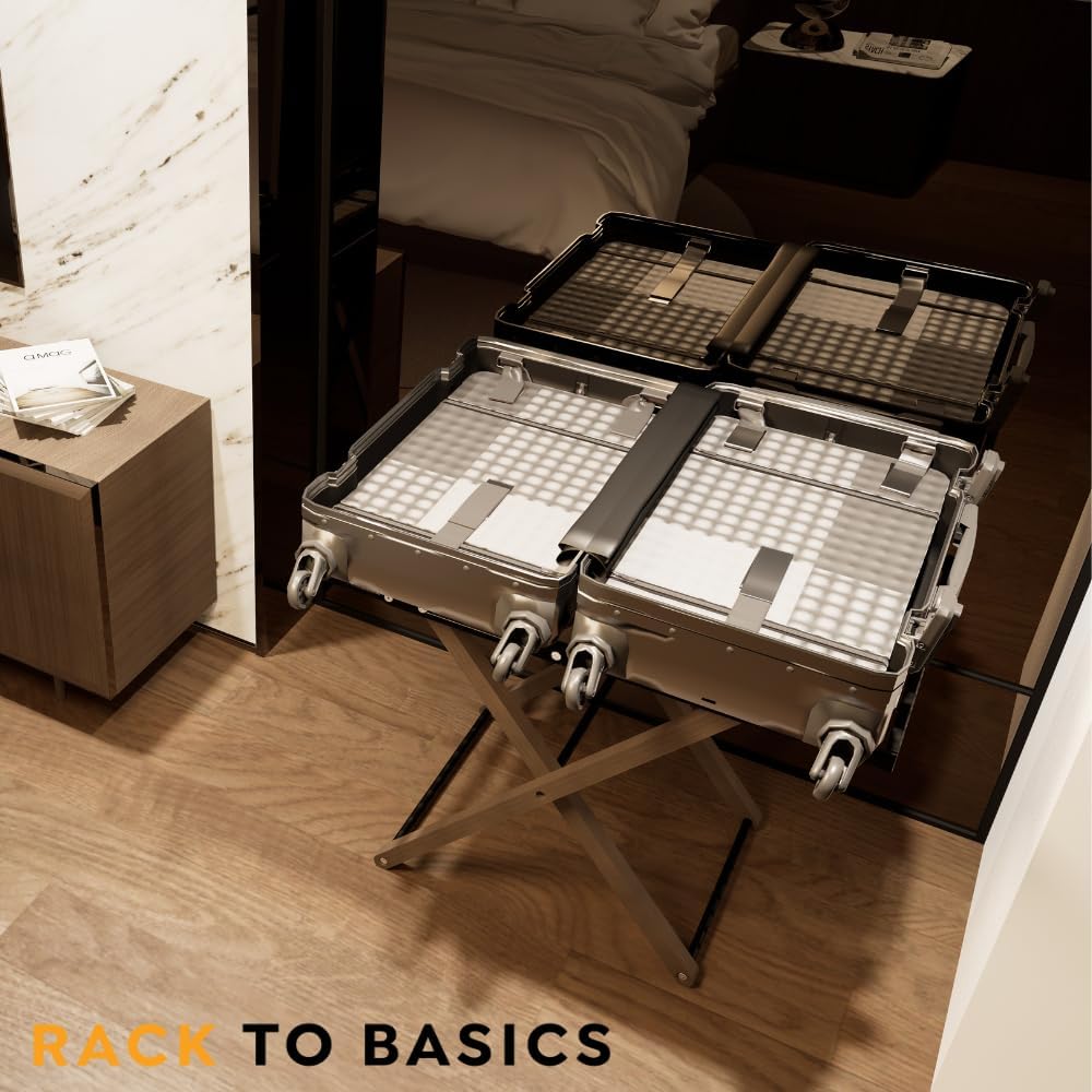 Luxury Expandable Luggage Rack for All Suitcase Sizes, Folding Stand Essential for Hotels, AirBnB, Guest Room; Extends 35” Inches, Holds up to 170 lbs, Durable Steel & Solid Wood, NO Assembly Required