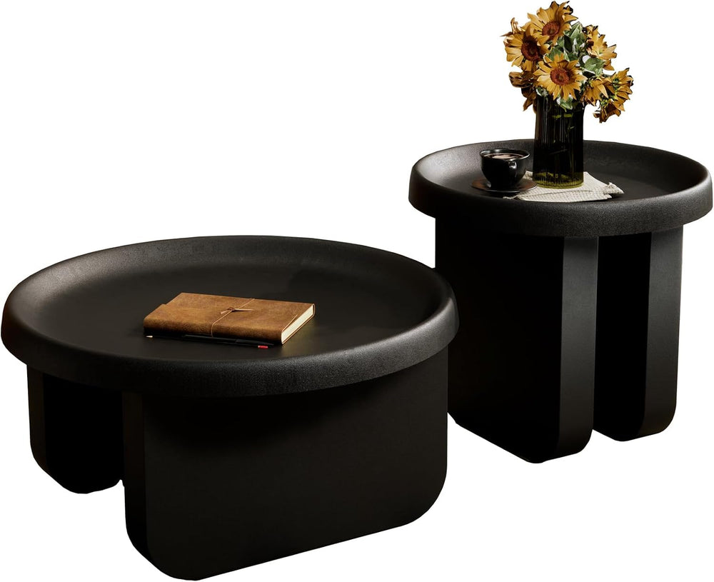 Modern Round Coffee Table,Black Nesting Coffee Tables,Metal Center Table,Uniq...