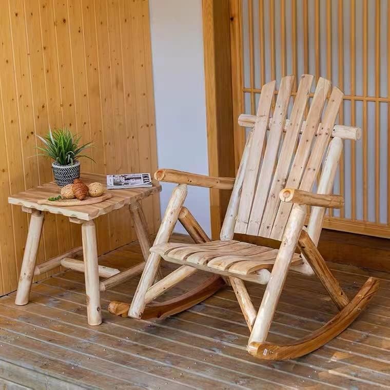 DJL Outdoor Rocking Chairs Set of 2 Wooden Rocker Outside Patio Lawn Log Furniture Living Room Porch Comfy Beach Balcony, Heavy Duty, Lightly Toasted