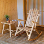 DJL Outdoor Rocking Chairs Set of 2 Wooden Rocker Outside Patio Lawn Log Furniture Living Room Porch Comfy Beach Balcony, Heavy Duty, Lightly Toasted