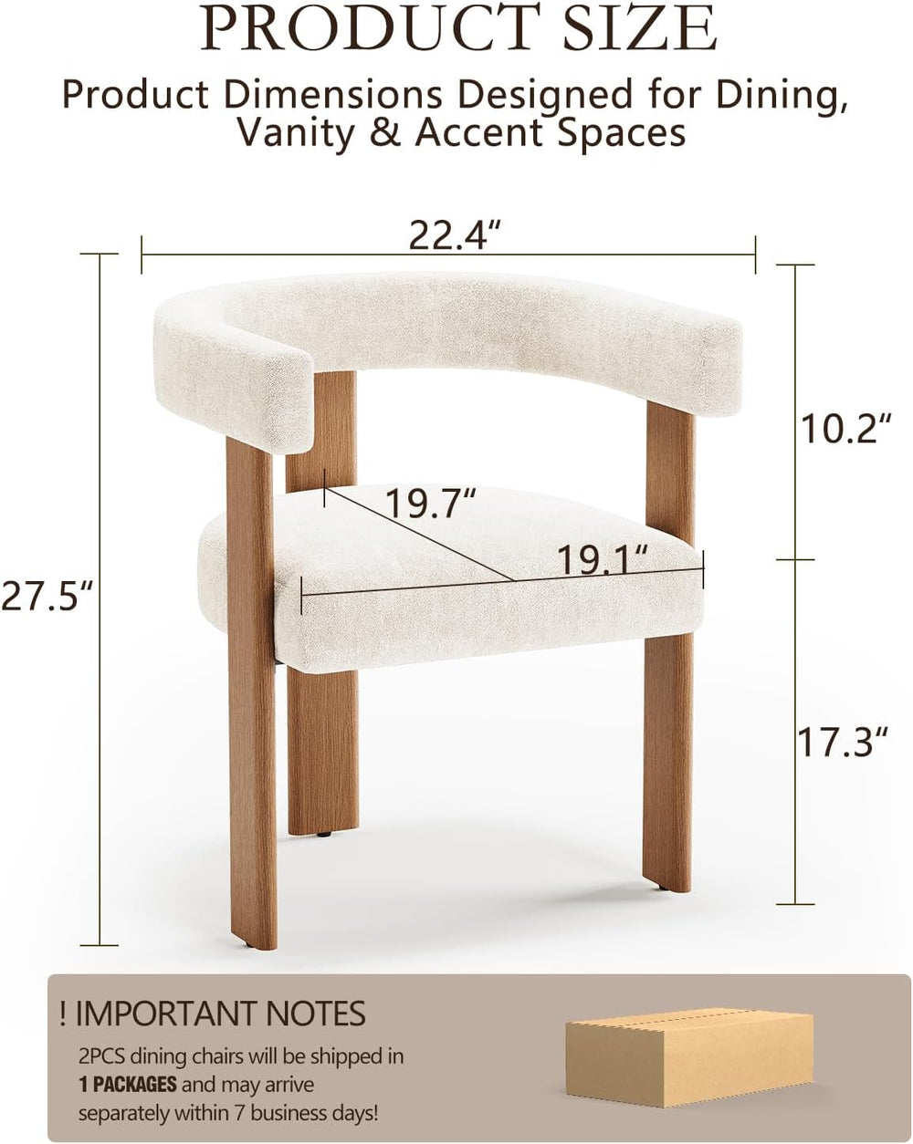 Gaussen Boucle Dining Chairs Set of 2, Mid Century Modern Dining Room Chairs ...