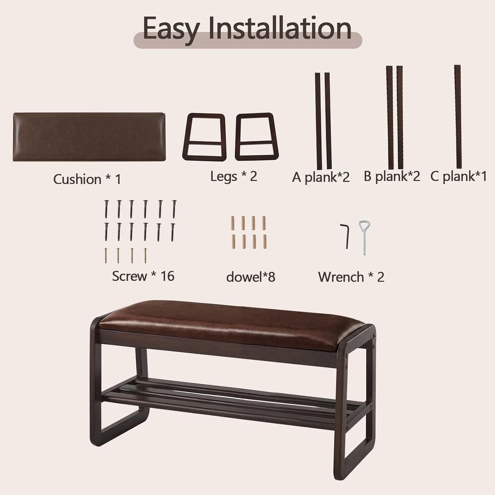 Achicsofar Shoe Rack Bench,2 Tier Solid Wooden Entryway Bench with Shoe Stora...