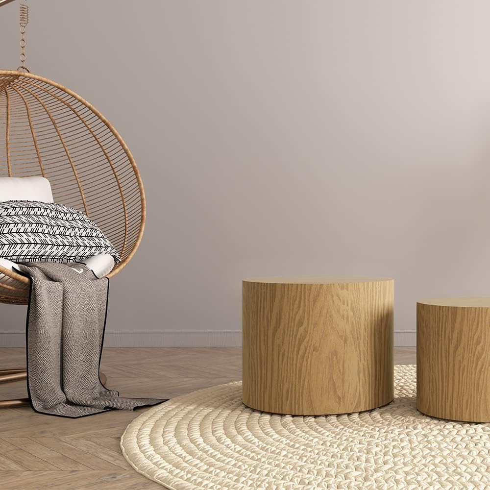 WILLIAMSPACE Nesting Coffee Table Set of 2, Round Wooden Coffee Tables Modern...