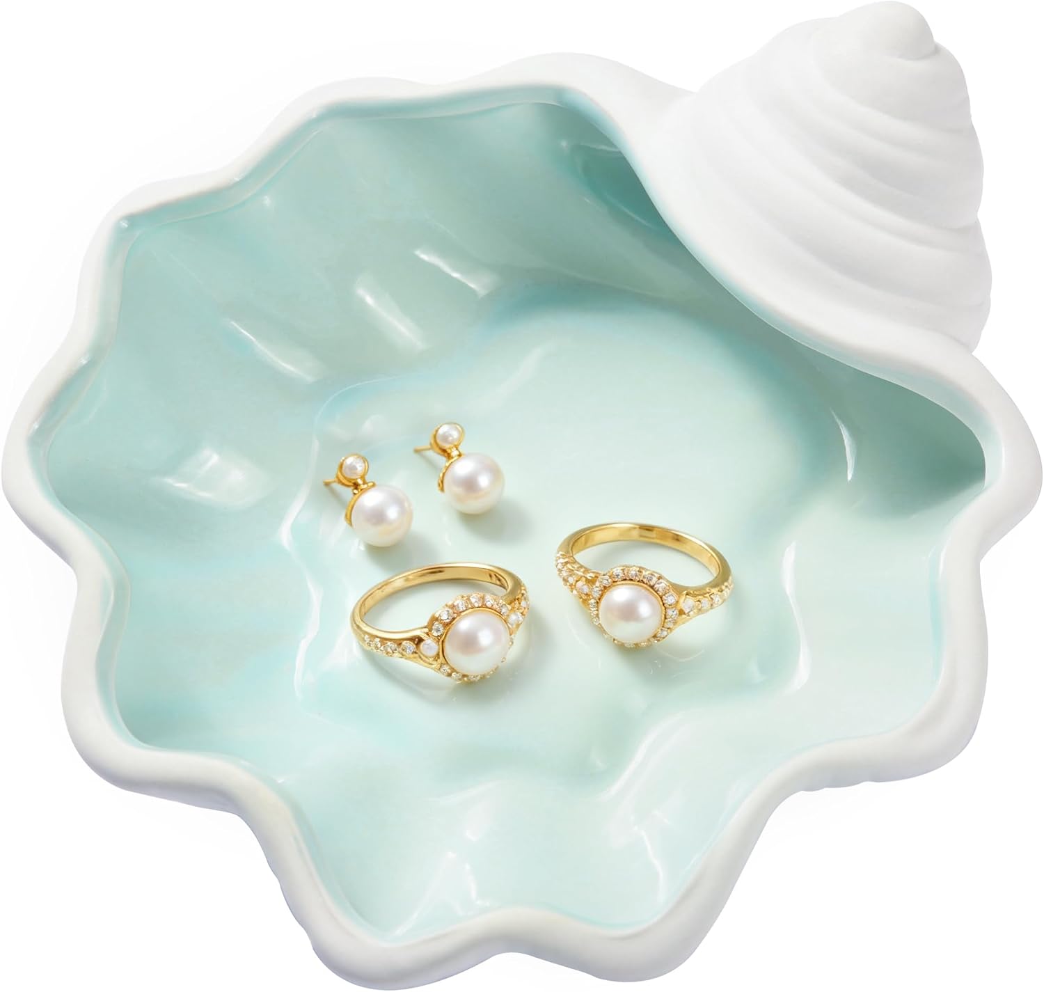 OSOPOLA Ceramic Shell Jewelry Tray Ocean Ring Holder Dish Key Tray | OSOPOLA OceanThemed Shell Tray For Rings Keys Decorative Plate For Women Christmas Birthday Gift HE02SL