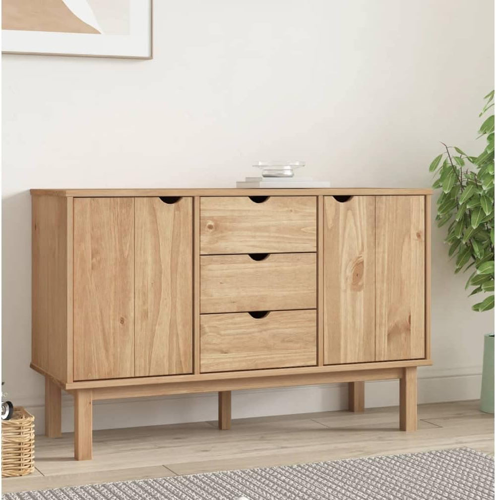 Scandinavian Sideboard Solid Pine Wood Engineered Wood Medium Large Brown 4 P...