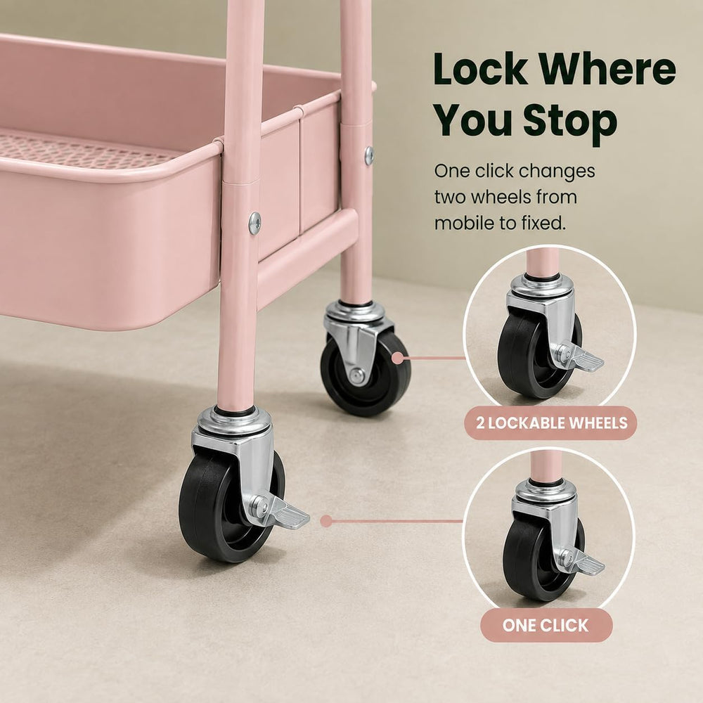 Simple Deluxe 4-Tier Rolling Utility Cart, Metal, 12.32 x 17.91 x 40.35, Pink...