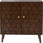 HOMPUS 3 Pieces Sideboard Buffet Cabinet, 32" Accent Cabinet with Doors & Shelves, Storage Cabinet with Honeycomb Pattern Doors, Modern Console Table for Kitchen, Living Room, Easy Assemble,Walnut