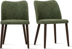 COLAMY Upholstered Dining Chairs Set of 2, Modern PU Leather Dining Room Kitchen Side Chair with Padded Seat and Wood Legs Restaurant/Cafe, Green