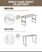 FanttikOutdoor 4ft Portable Folding Table, One-Handed Height Adjustment, 4 Heights, Gravity Lock, Carry Handle, Indoor Outdoor Heavy Duty Fold-in-Half Utility Table, Party, 2-Pack, Grey Zeta X4 Pro