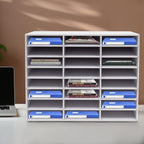 24 Compartments Literature Organizer, Desktop File Sorter Mail Center Paper Storage Cabinet Classroom Mailbox for Files Documents Papers Magazines (White 24Slots)