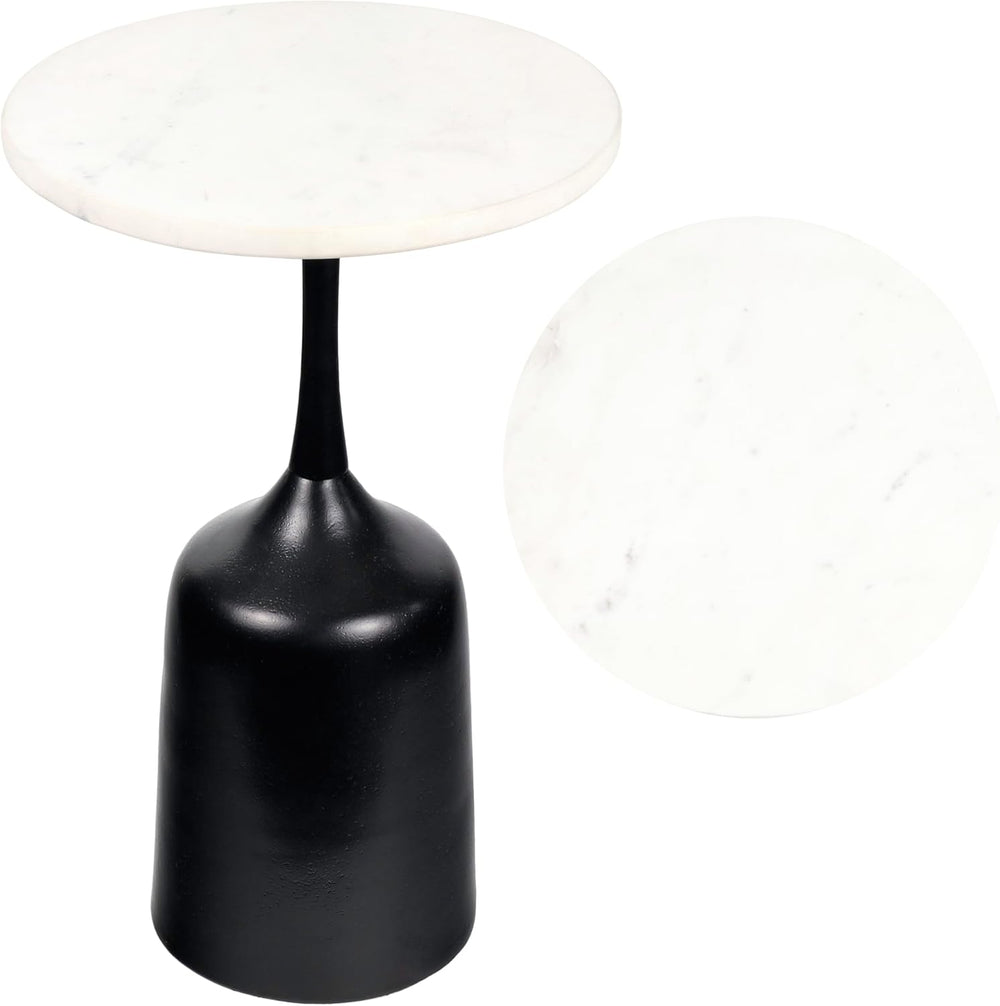 JONATHAN Y Pip Modern Round Marble Drink Table with Antique Black Bell-Shaped...