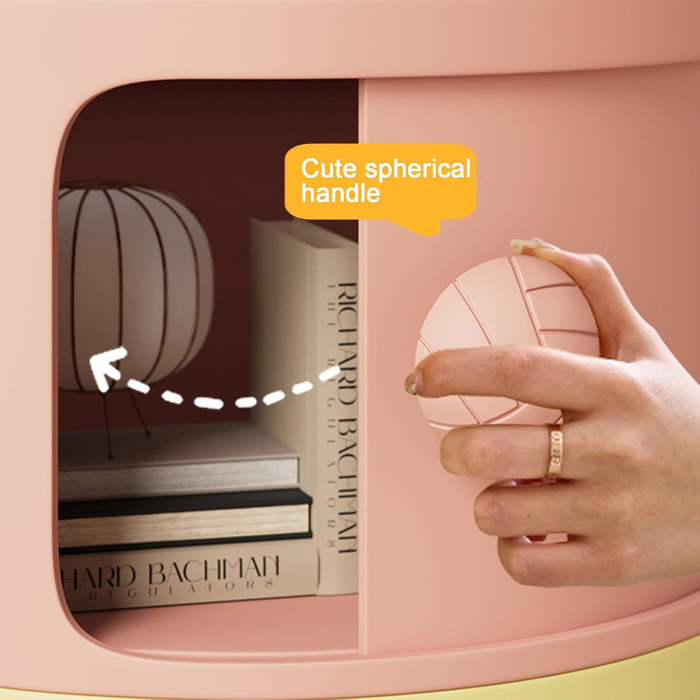 3 Tier Round Nightstand with Drawers, Plastic Pink Nightstand Modern Round Be...