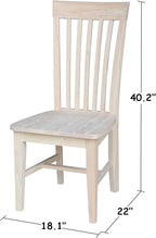 IC International Concepts Set of 2 Tall Mission Chairs Real/Solid Parawood, Kitchen/Dining/Accent, 18.1"W x 22.05"D x 40.16"H, 225 Lbs Wt. Capacity, DIY, Stain/Paint in Any Color, Unfinished