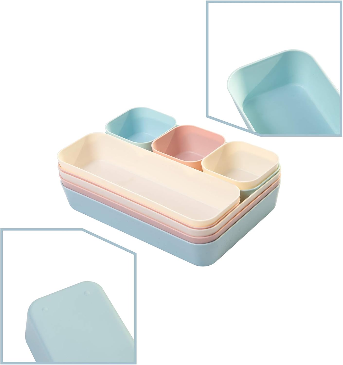 (9 Piece Set) Large Size Plastic Desk Drawer Organizers For Makeup Bathroom Office Kitchen Three Colors
