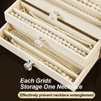 SPAKOWN Necklace Organizer Box, Velvet Necklace Box Holder Tray with Clear Lid Chains Showcase Stackable Necklace Storage for Pendant Bracelet (5 Drawers - Beige)