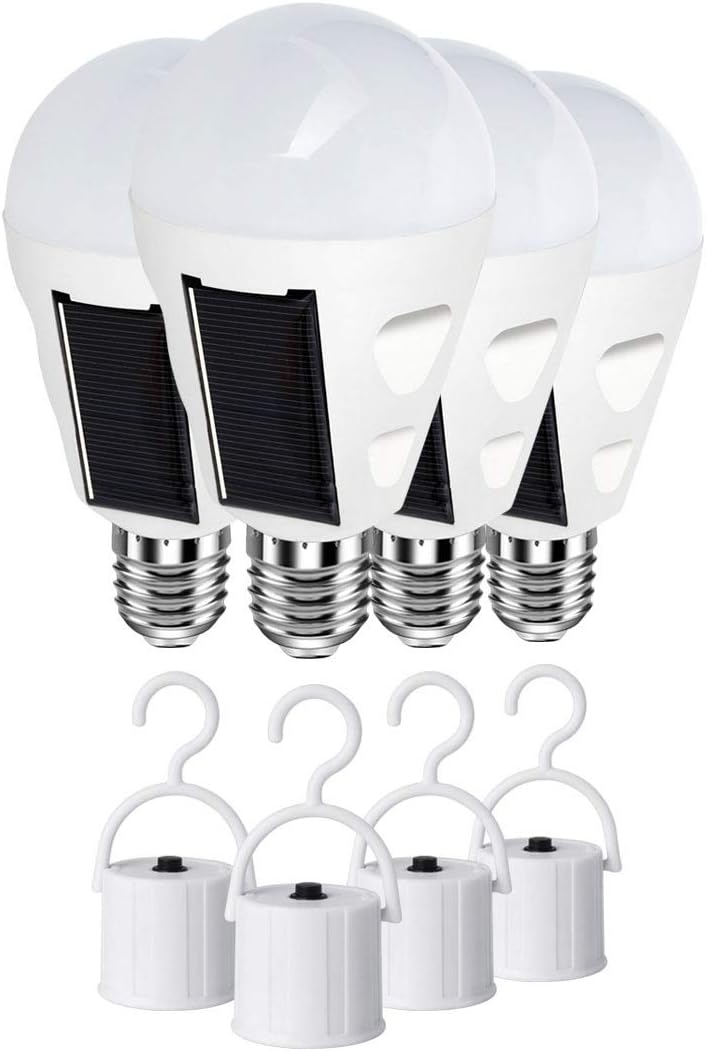 4 Pack LED Solar Emergency Light Bulbs for Home Power Failure, E26/E27 7W Rec...