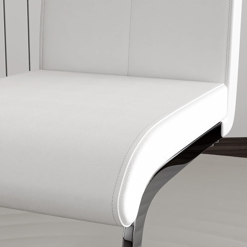 Off-White Dining Chairs Set of 4, Modern High Back with Faux Leather Padded K...