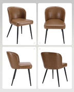 Dining Chairs Set of 2, Upholstered Kitchen Chairs with Faux Leather Cushion Seat and Metal Legs, Mid Century Modern Dining Room Chair for Kitchen, Living Room, Easy Assembly, Brown