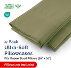 Queen Pillow Cases - 4 Pack - Super Soft Pillowcase Covers - Envelope Enclosure - Hotel Quality Pillow Protectors - Wrinkle Free, Shrink & Stain Resistant - Machine Washable - 20" x 30" (Sage Green)