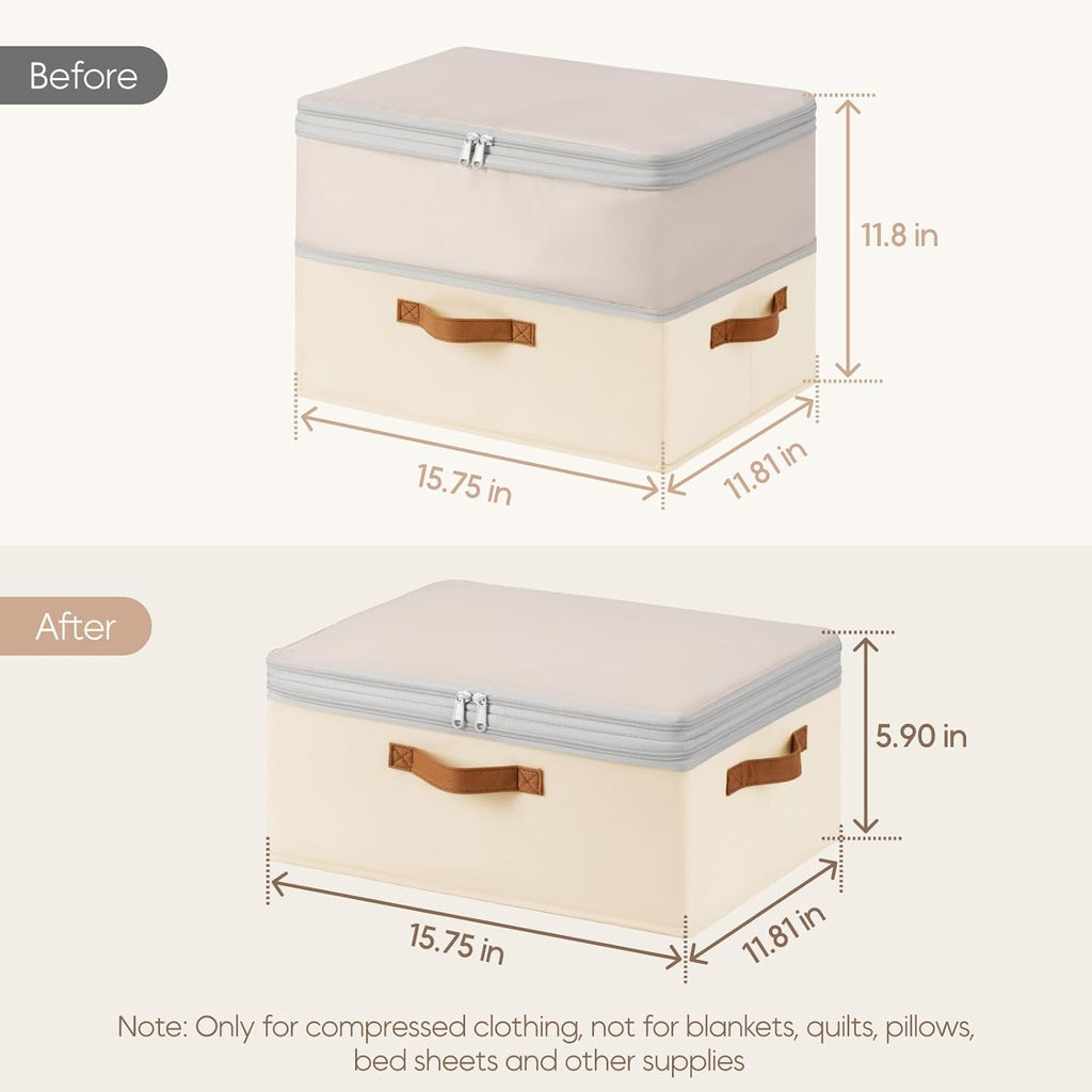 Large Closet Storage Bins - Compression Organizer Bins, Stackable Closet Organizer, Expandable Under Bed Storage Containers for Clothes, Towels, Sheet, 2 Pack, Beige