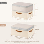 Large Closet Storage Bins - Compression Organizer Bins, Stackable Closet Organizer, Expandable Under Bed Storage Containers for Clothes, Towels, Sheet, 2 Pack, Beige