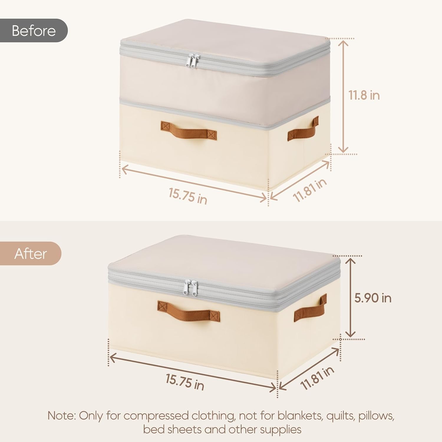 Large Closet Storage Bins - Compression Organizer Bins, Stackable Closet Organizer, Expandable Under Bed Storage Containers for Clothes, Towels, Sheet, 2 Pack, Beige