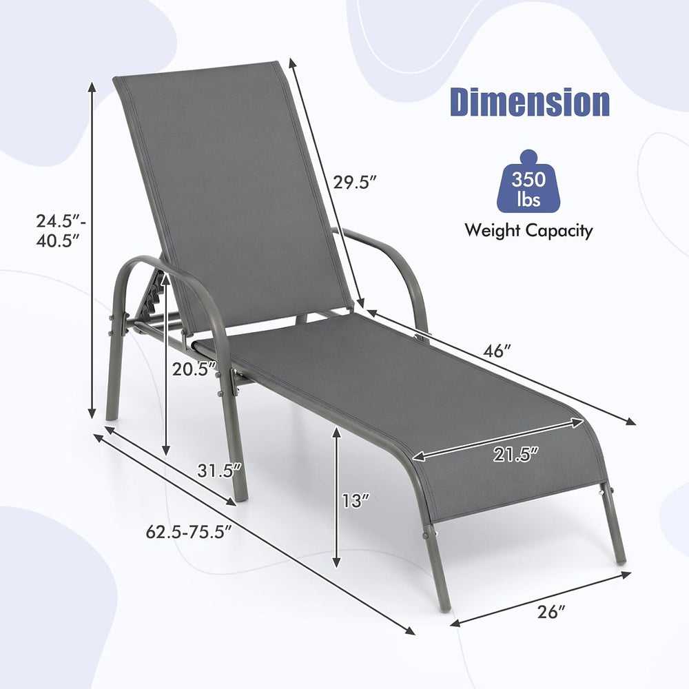 Tangkula Outdoor Lounge Chairs Set of 2, Patio Chaise Lounge with Adjustable ...