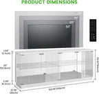 HNEBC 71" Glass TV Stands with Charging Station&Light for Living Room-White | Display Cabinet TV Console with Motion-Senser RGB LED Lights, 2 AC Outlets,USB-C Ports, Entertainment center with Doors