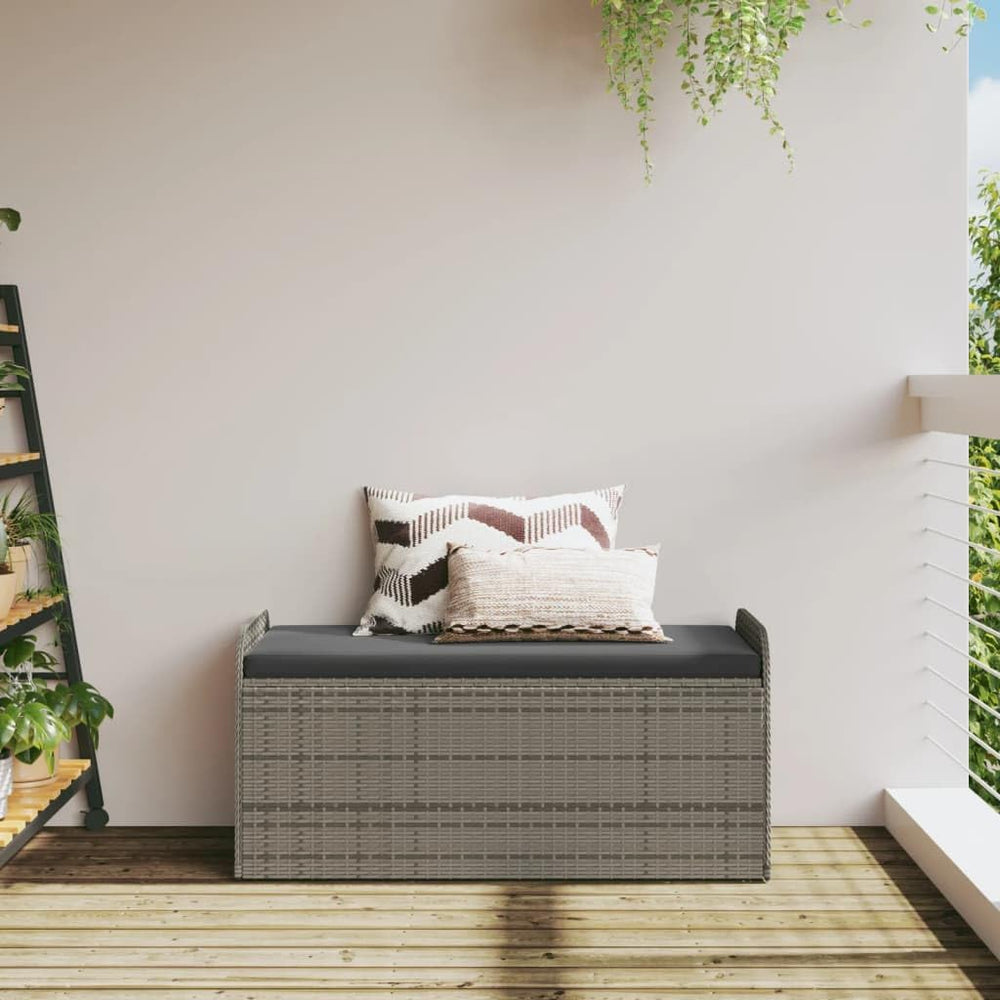 Poly Rattan Patio Storage Bench with Cushion, 45.3 Inch Outdoor Seat with Wat...