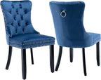 Upholstered Dining Chairs Set of 2, Velvet Dining Room Chairs with Back Ring Pull Trim and Solid Wood Legs, Tufted Wingback Kitchen Chair Perfect for Dining Room,Living Room,Kitchen(Blue)