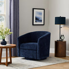 Zihanhome Chenille Swivel Accent Chair, Living Room Chairs, No Assembly Upholstered Armchair, 360°Rotating Barrel Chair for Bedroom, Apartment & Reading Nook (1, Dark Blue)