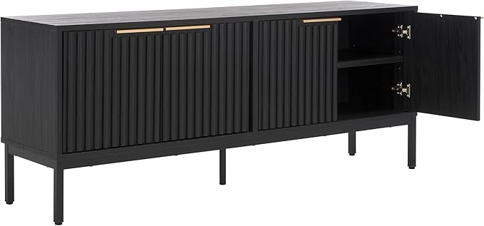 SAFAVIEH Lylia TV Stand for up to 65" Flatscreen – Black, 4 Doors with Interior Storage, Entertainment Media Console Cabinet (MED9623B)