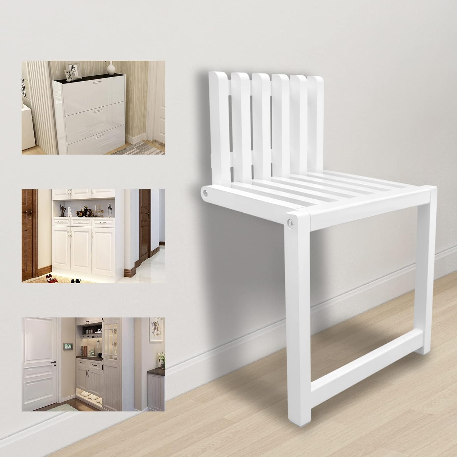 Wall Mounted Chair,Space Saving Hidden Wall Stools,Solid Wood Porch Chair,Door Shoe Cabinet Hidden Footstool Bathroom Balcony Living Stool