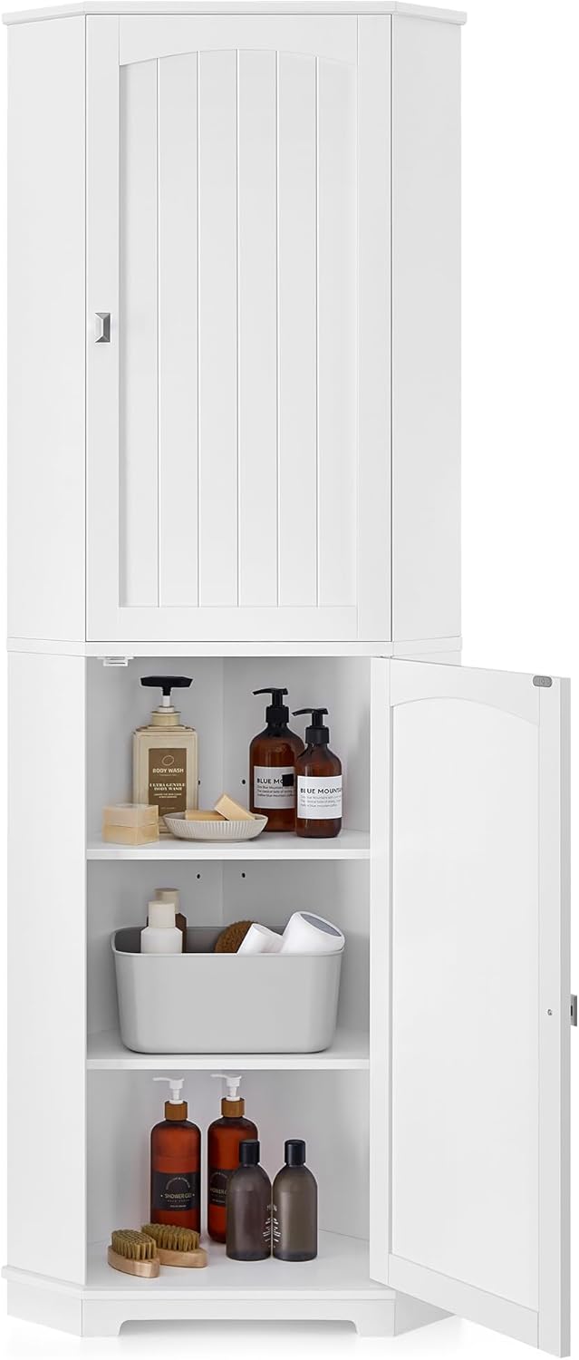 VASAGLE Corner Cabinet, Tall Corner Storage Cabinet with 2 Doors and 4 Adjust...
