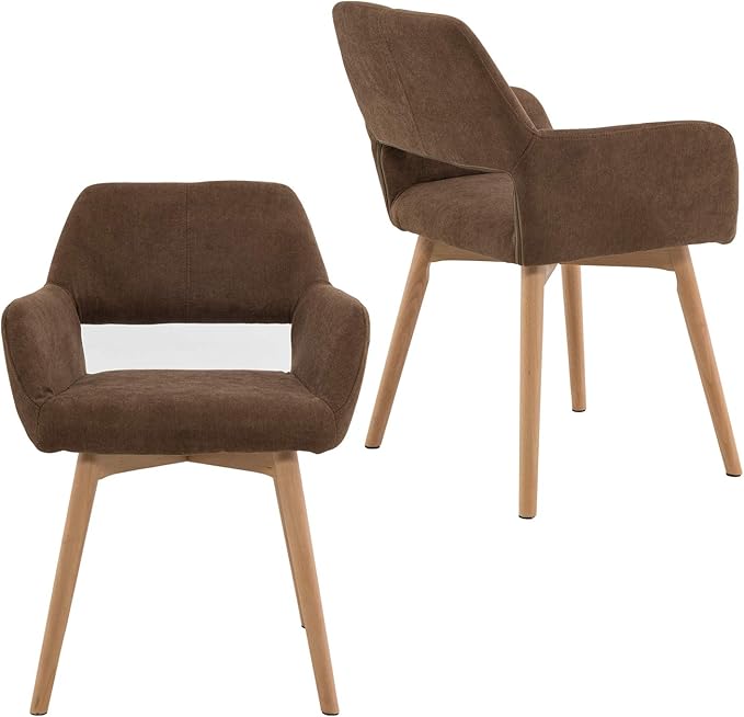 Mid Century Modern Dining Chairs Set of 2 & 4 & 6 Comfy Accent Chair Upholstered Kitchen Dining Living Room Chairs for Bedrooms Waiting Room Home Arm Desk Chair No Wheels (Brown, 2)